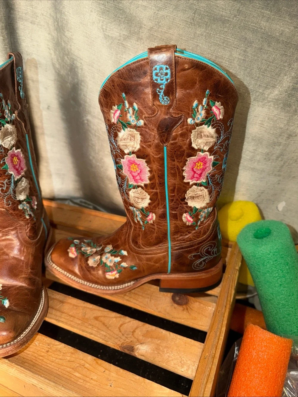 Macie Bean Kid's Honey Bunch Brown/Floral Square Toe Western Boot MK9012 Size 5